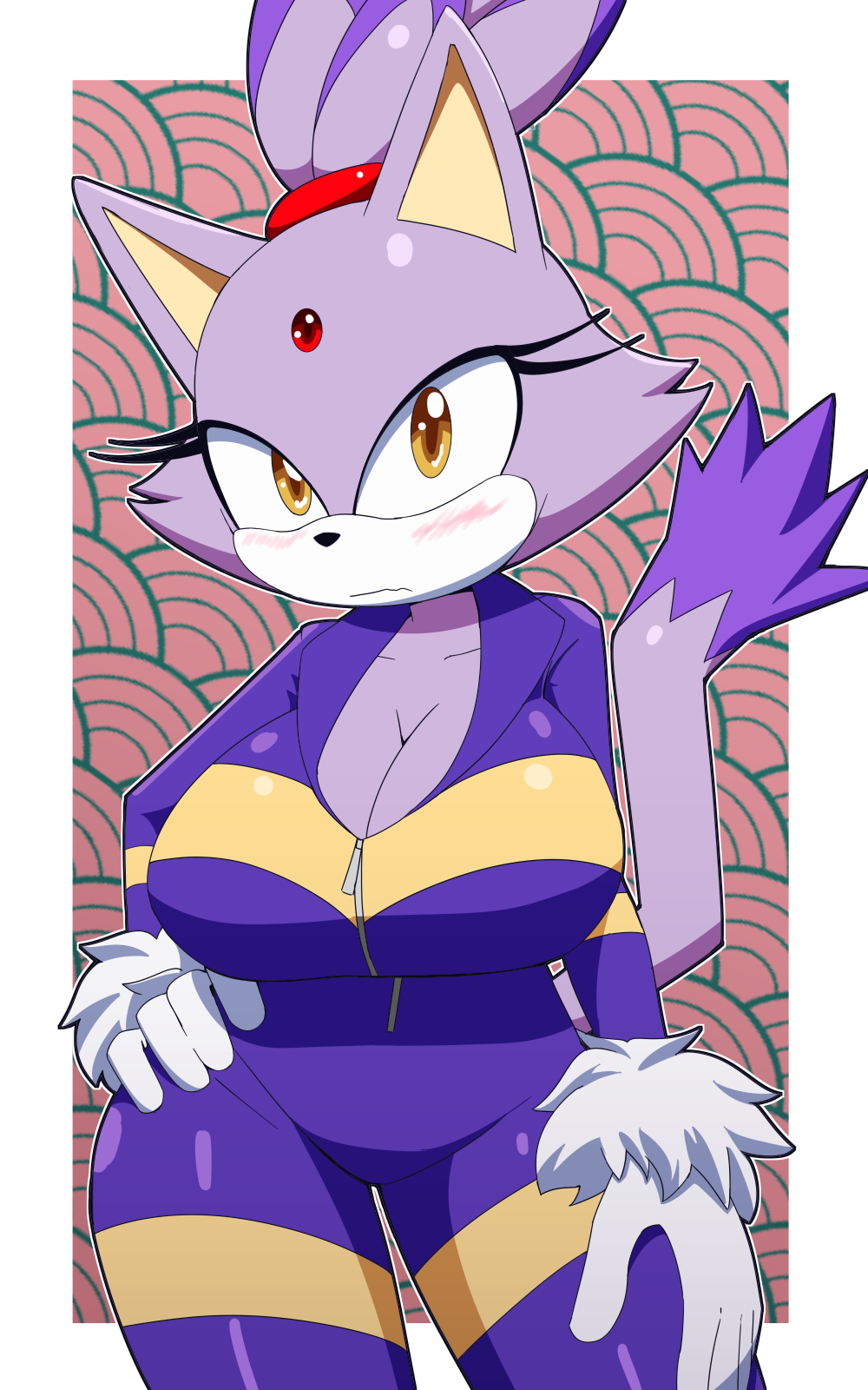 Rule 34 - Abstract Background Alternate Costume Blaze The Cat Blush  Cleavage Forehead Jewel Huge Breasts Kojiro-brushard Looking At Viewer  Sonic (series) Sonic Riders | 9048437