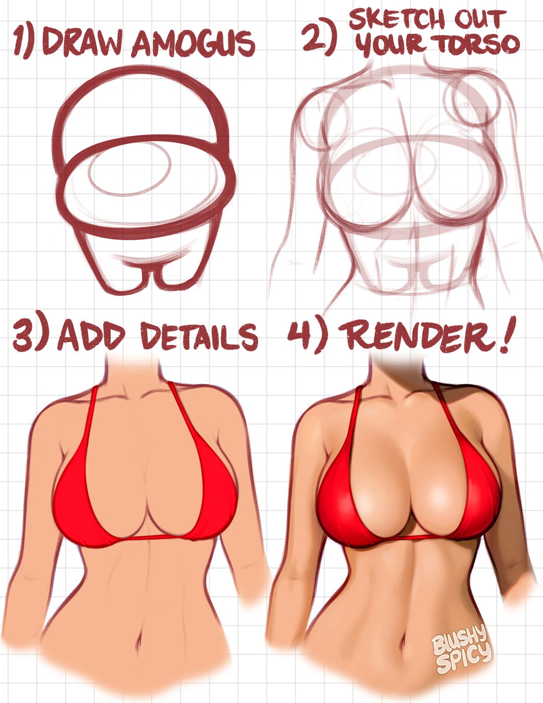 Rule 34 – amogus among us among us reference artist logo artist name artist signature blushypixy blushyspicy face not visible human mammal meme red bra suspicious sussy baka tan body tutorial | 9008779