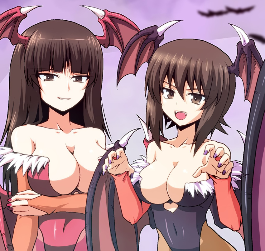 Rule 34 – 2girls animal print bare shoulders bat (animal) bat print bat wings blunt bangs blush breasts bridal gauntlets brown eyes cleavage clothing clothing cutout cosplay darkstalkers demon girl girls und panzer head wings heart cutout highres kamishima kanon large breasts leotard long hair looking at viewer medium breasts milf morrigan aensland morrigan aensland (cosplay) mother and daughter multiple girls naughty face nishizumi maho nishizumi shiho pantyhose print legwear purple legwear seductive seductive smile short hair smile straight hair vampire (game) wings | 8941423