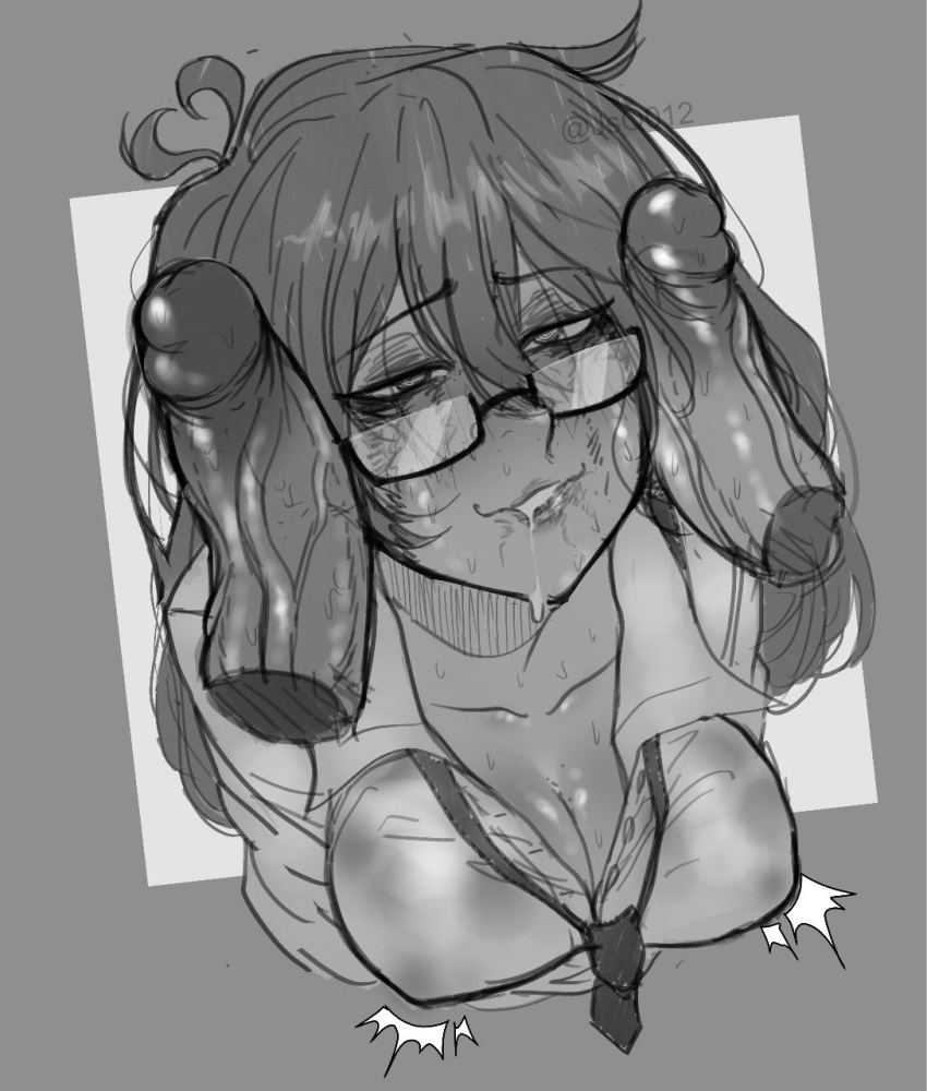 Rule 34 – 1girl2boys cock hungry cock worship drooling exhausted glasses jsq02 messy hair mind break tie wet clothes work uniform | 8972492