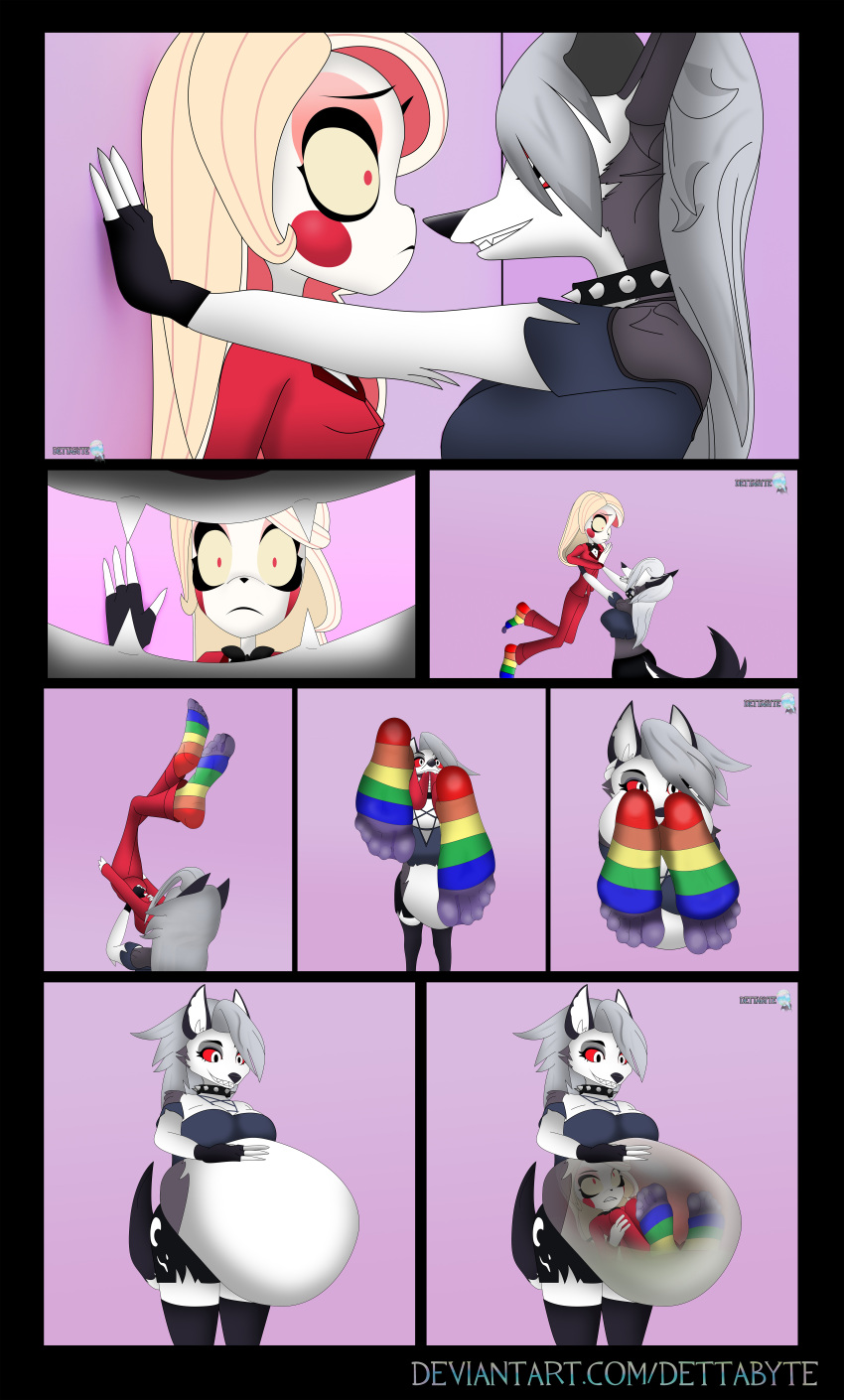 Rule 34 – 3d (artwork) absurd res anthro belly belly expansion big belly canid canid demon canine canis cel shading charlie morningstar (hazbin hotel) clothing comic cutaway demon demon humanoid demon pred demon prey dettabyte digital media (artwork) duo expansion feet female female/female female pred female prey female suit feral foot fetish foot focus footwear forced hazbin hotel hellhound helluva boss hi res humanoid inside internal loona (helluva boss) mammal oral vore shaded socks suit swallowed swallowing unwilling prey unwilling vore vore willing pred willing vore wolf | 8909180