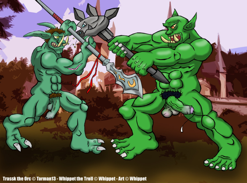 Rule 34 – 2006 abs balls barefoot duo feet fight flaccid foreskin genitals humanoid humanoid genitalia humanoid penis male melee weapon muscular muscular male nude orc penis polearm pubes trassk troll tusks vein veiny penis weapon whippet (artist) whippet (character) | 9012973