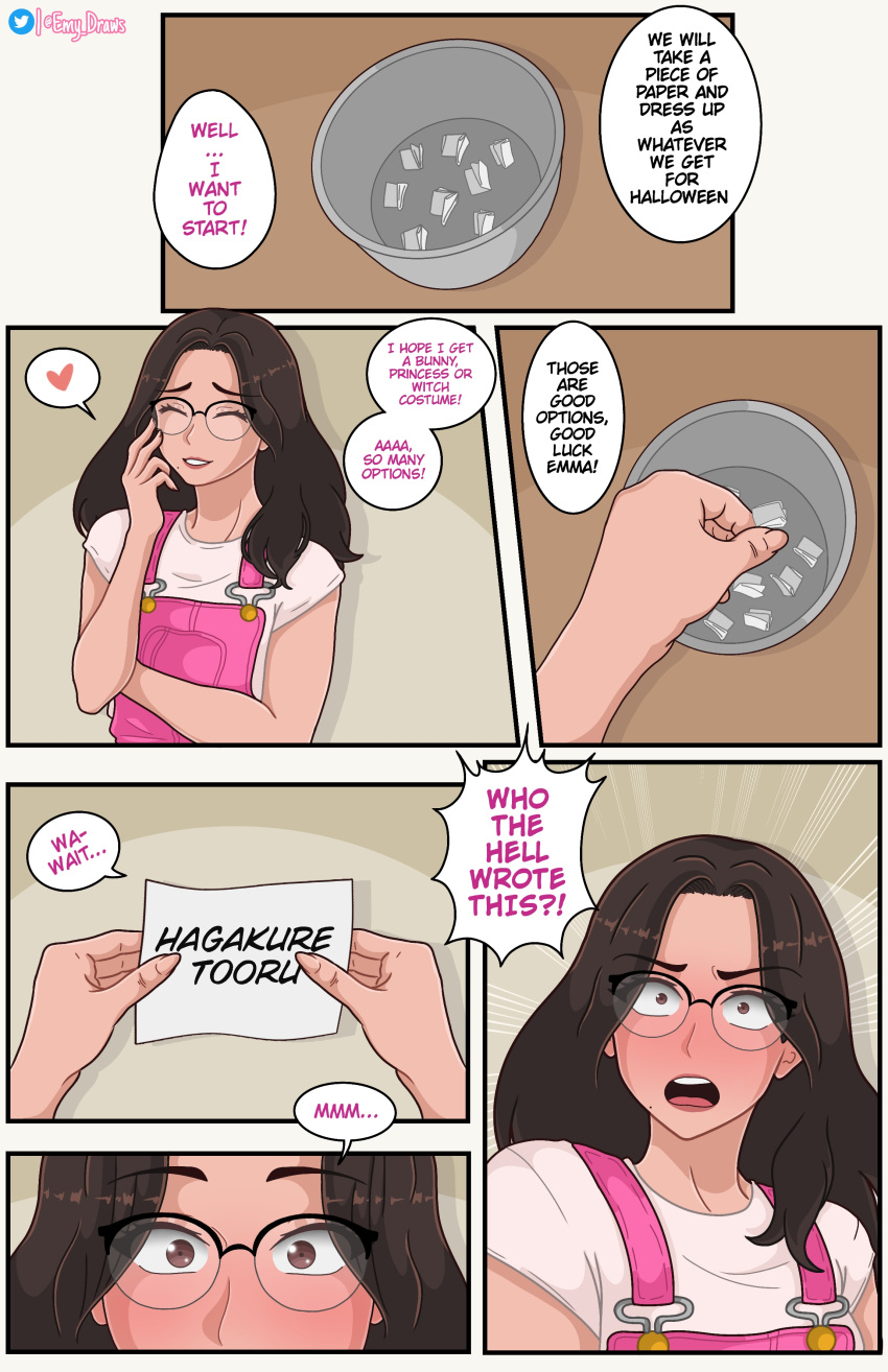 Rule Futa Blush Brown Eyes Brown Hair Clothed Clothing Comic Comic Page Costume Dialogue