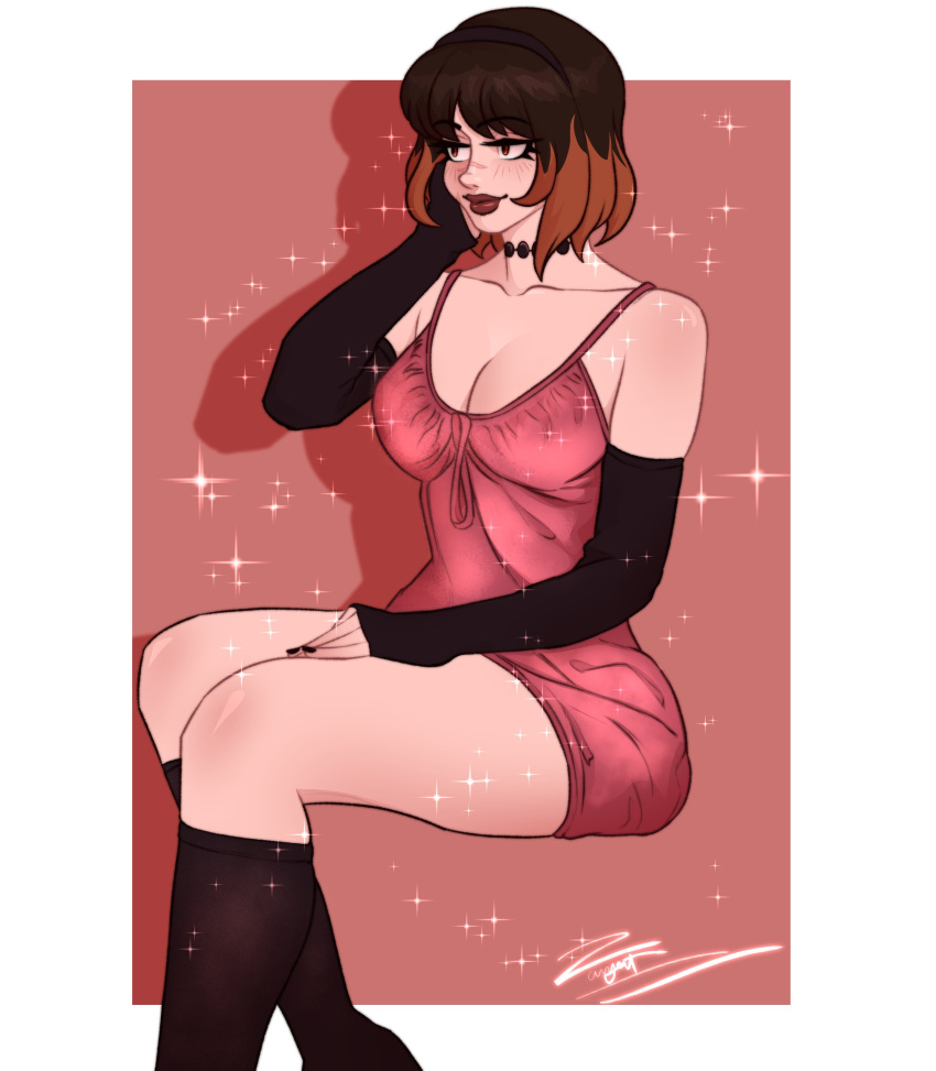 Rule 34 – 1girls 2023 armwear black hair blush charlie (zanyert) dress female female only hairband hand on cheek narrowed eyes orange hair original sitting smile solo sparkles two tone hair very high resolution zanyert | 8971946