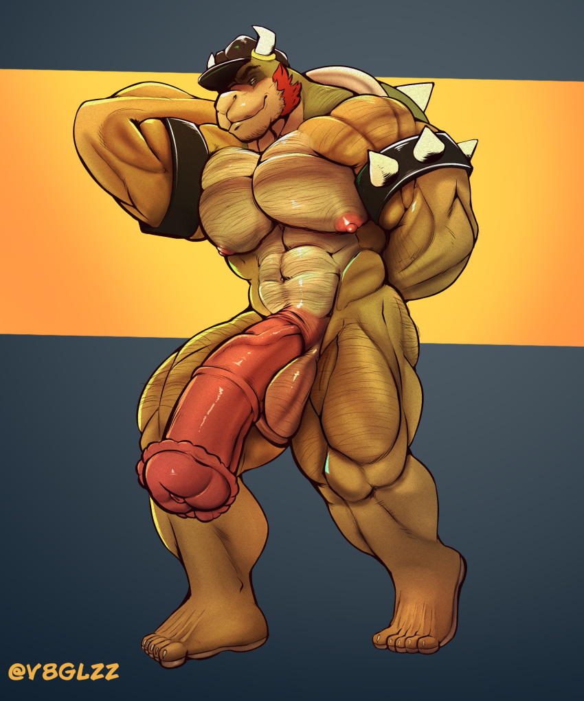 Rule 34 – absurd res animal genitalia animal penis anthro balls body hair bowser clothing equine genitalia equine penis genitals hat headgear headwear hi res horn koopa looking at viewer male mario bros muscular muscular anthro muscular male nintendo nipples nude pecs penis scalie shell simple background smile solo v8glzz | 8947746