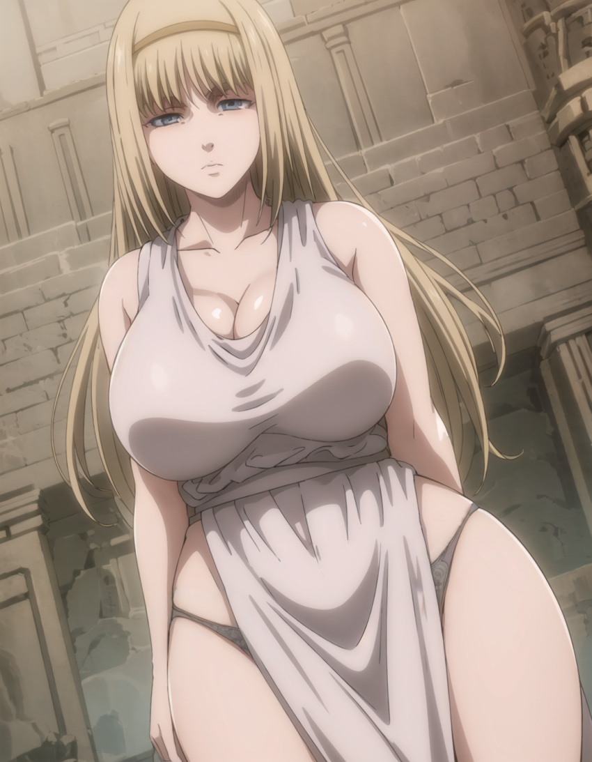 Rule 34 – ai generated attack on titan bare arms bare legs bare thighs blonde hair cleavage curvy dress dress slit gardener ai grey eyes hairband hourglass figure large breasts long hair panties pelvic curtain sleeveless slit dress stable diffusion thick thighs voluptuous wide hips ymir fritz | 8959927