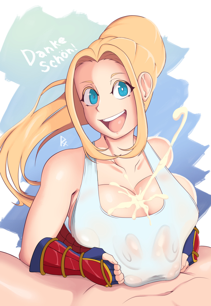 Rule 34 – 1boy beatrix amerhauser blonde hair blue eyes blush breast squeeze breasts engulfing paizuri female large breasts looking at viewer nipples nude open mouth paizuri paizuri lead by female paizuri under clothes partial male penis ponytail redx331 smile solo focus straight tank top zom 100 zombie ni naru made ni shitai 100 no koto | 8900494