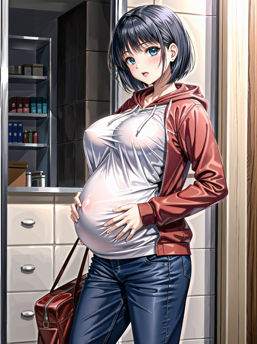 Rule 34 - Ai Generated Black Hair Blue Eyes Blush Clothing Hands On Stomach  Jeans Kirigaya Suguha Open Mouth Pregnant Pregnant Belly Pregnant Female  Shirt Short Hair Sword Art Online | 8739959