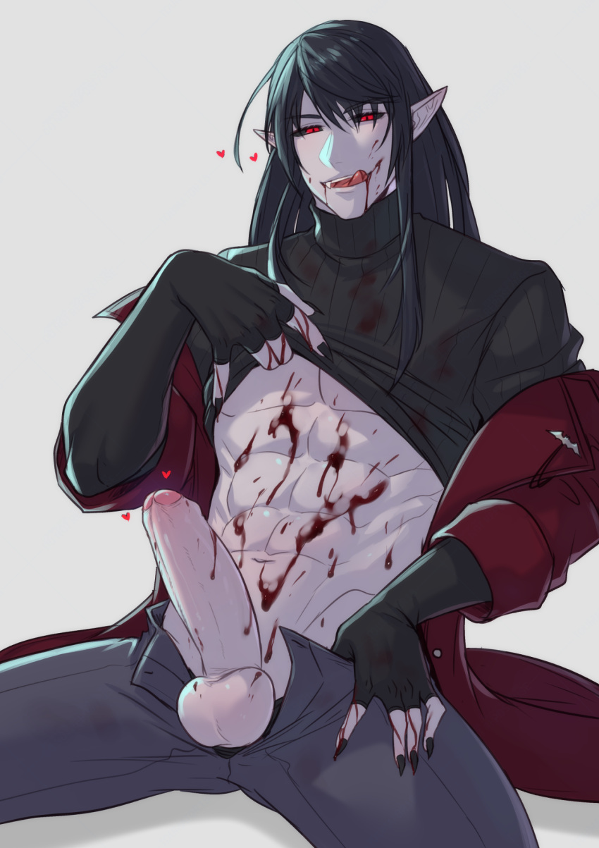 Rule 34 – balls biped black sclera blood blood on face bodily fluids clothed clothing eyebrows fingers foreskin genitals glans hair hi res humanoid humanoid genitalia humanoid penis humanoid pointy ears male not furry penis red eyes solo tongue tongue out toumator18 vampire | 8950947