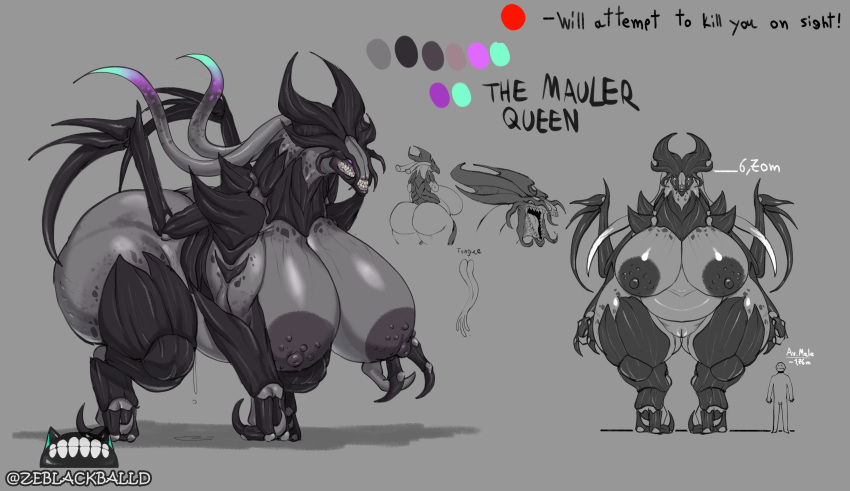 Rule 34 – absurd res alien areola ass big breasts big butt black body blue eyes breasts digitigrade english text eyelashes female grey background grey body hi res huge breasts huge butt innie pussy markings navel nipples nude overweight overweight female pupils purple areola purple nipples purple sclera sharp teeth simple background slit pupils solo spots spotted markings teeth text the mauler queen (ze blackball.d) thick thighs wide hips ze blackball.d | 9076813