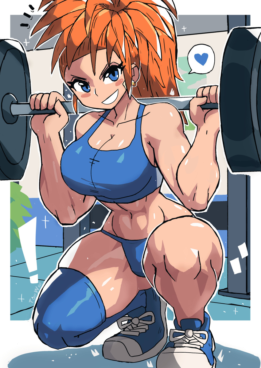 Rule 34 - 1girls Abs Blue Eyes Breasts Captain Mizuki Cleavage Heart  One-punch Man Orange Hair Panties Solo Solo Female Solo Focus Sports Bra  Squatting Thighhighs Thighs Tony Welt Weightlifting Weights Working