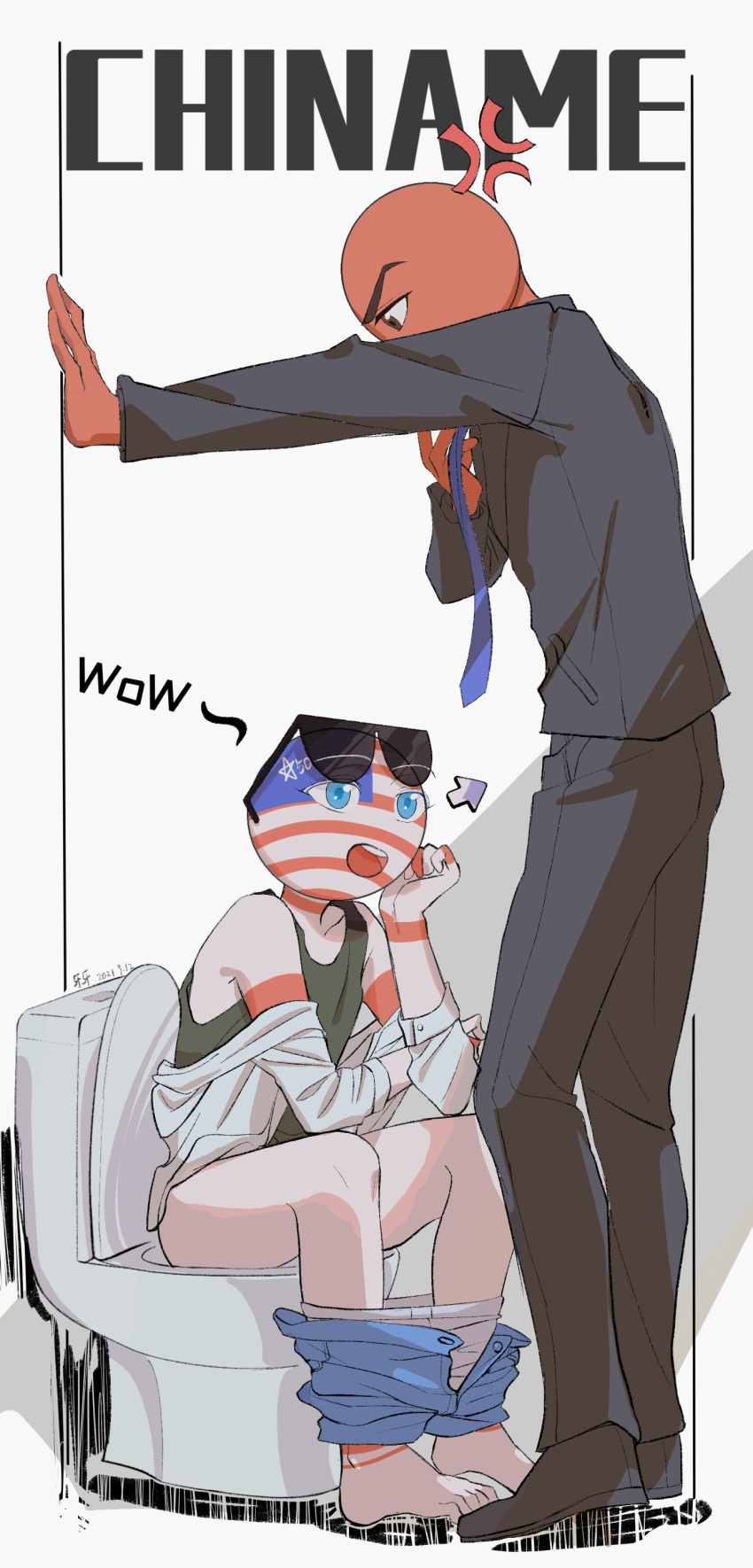 Rule 34 - American Flag Blue Eyes China (countryhumans) Countryhumans  Male/male Male Underwear Male Underwear Pull Open Mouth Pants Pull  Sunglasses Toilet Toilet Use Underwear United States Of America ( countryhumans) | 9074312