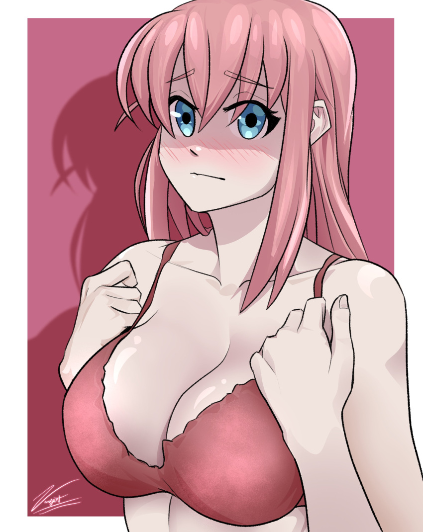 Rule 34 – 1girls 2023 aqua eyes big breasts blush bocchi the rock! bra embarrassed female female only gotou hitori heavy blush long hair looking at viewer pink hair portrait solo very high resolution zanyert | 8971703