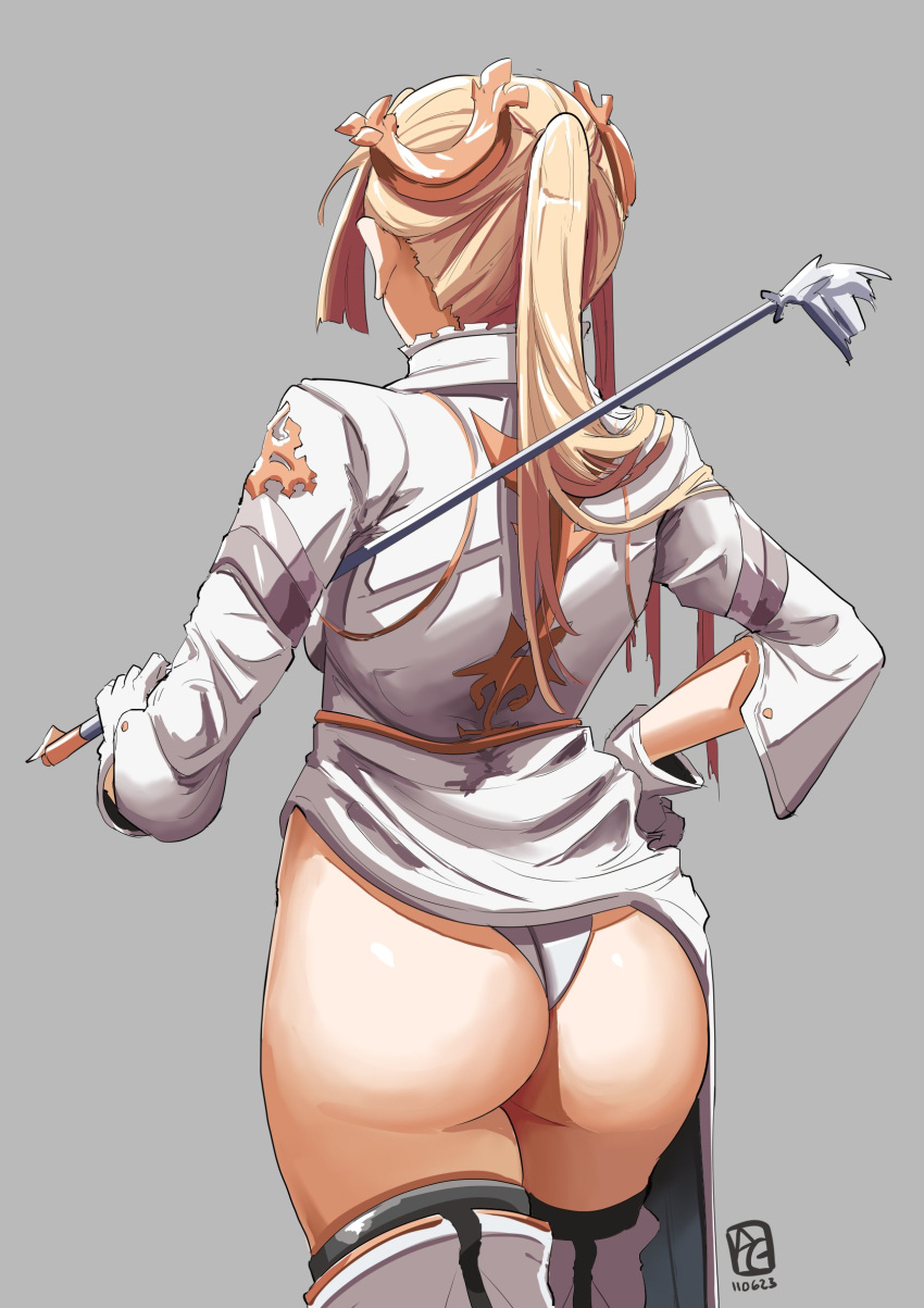 Rule 34 – 1girls android ass ass asymmetrical bangs automatic giraffe back to viewer back turned bangs big ass big butt blonde hair bubble ass bubble butt cheeked up clothed clothing dress aside dress pull gloves gynoid hair ornament hi res highres long hair long ponytail nier: automata nier (series) ponytail showing ass thigh highs thighhighs uniform yorha commander | 8952483