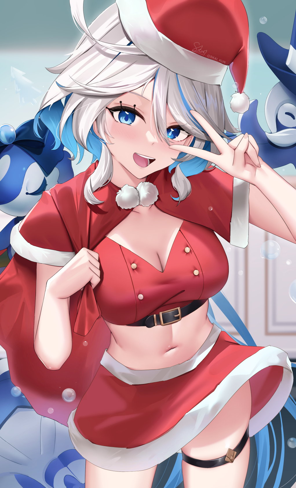 Rule 34 - 1girls Blue Eyes Breasts Christmas Cleavage Cute Furina (genshin  Impact) Genshin Impact Midriff Peace Sign Santa Costume Santa Hat Skai Kun  Skirt Smooth Skin White Hair | 9192057