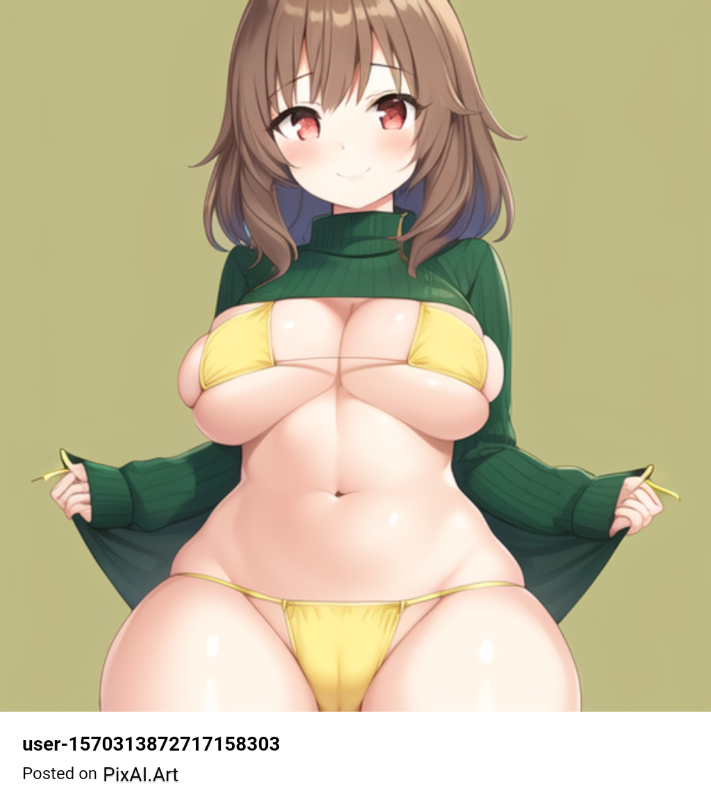 Rule 34 – 1girls 2d ai generated bad hands belly big breasts blush chara color cute fanon chara green sweater red eyes small smile thick thighs uncovered uncovered breast undertale undertale (series) yellow bikini | 7278086