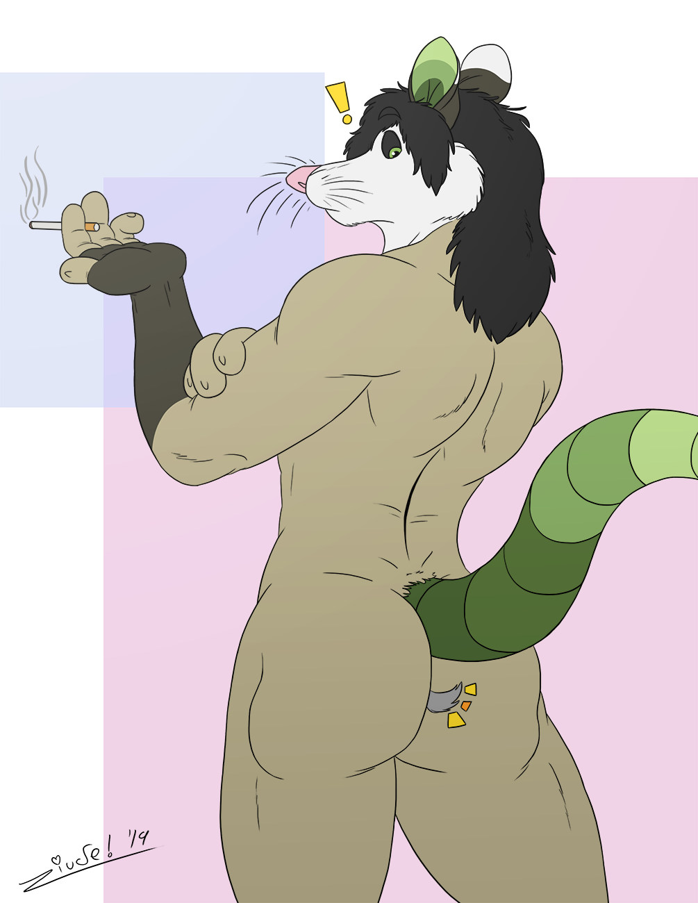 Rule 34 – 2019 american opossum anthro ass black hair black sclera cigarette duo exclamation point fur green eyes green inner ear green tail hair hi res juano looking back male mammal marsupial rear view simple background smoking solo focus standing tail tan body tan fur trapped in butt zagthefox | 9170671