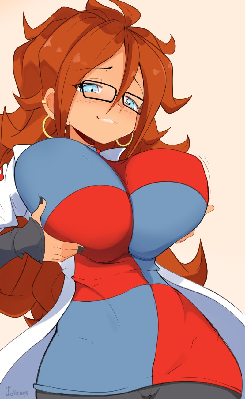 Rule 34 - 1girls Android Android 21 Android 21 (human) Big Breasts Blue  Eyes Blush Bouncing Breasts Cameltoe Cleavage Dragon Ball Dragon Ball  Fighterz Earrings Female Glasses Golden Earrings Grabbing Breasts Huge