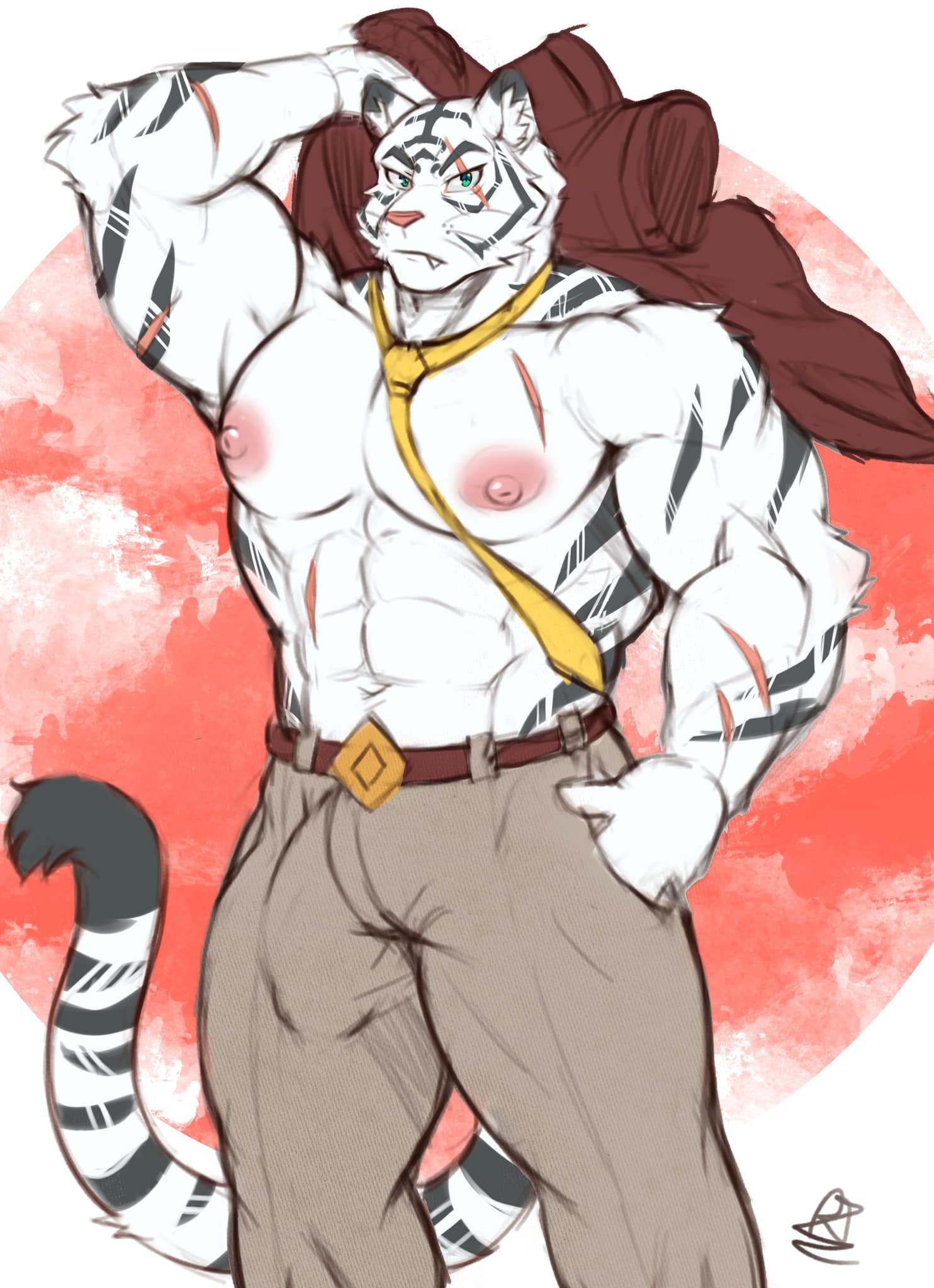 Rule 34 - 1boy Anthro Areolae Bara Bulge Bulge Through Clothing Feline  Fortnite Male Male Only Muscular Muscular Male Nipples Oscar (fortnite)  Pecs Penis Outline Ritorutaiga Scar Scar Across Eye Stripes Tail