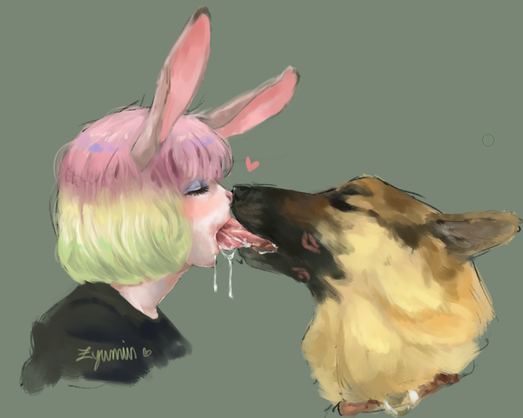 Rule 34 - 1girls Ambiguous Gender Bestiality Bunny Ears Canine Collar Dyed  Hair Eye Shadow Eyes Closed Female On Feral French Kiss German Shepherd  Hearts Kissing Rabbit Saliva String Simple Background Zoophilia