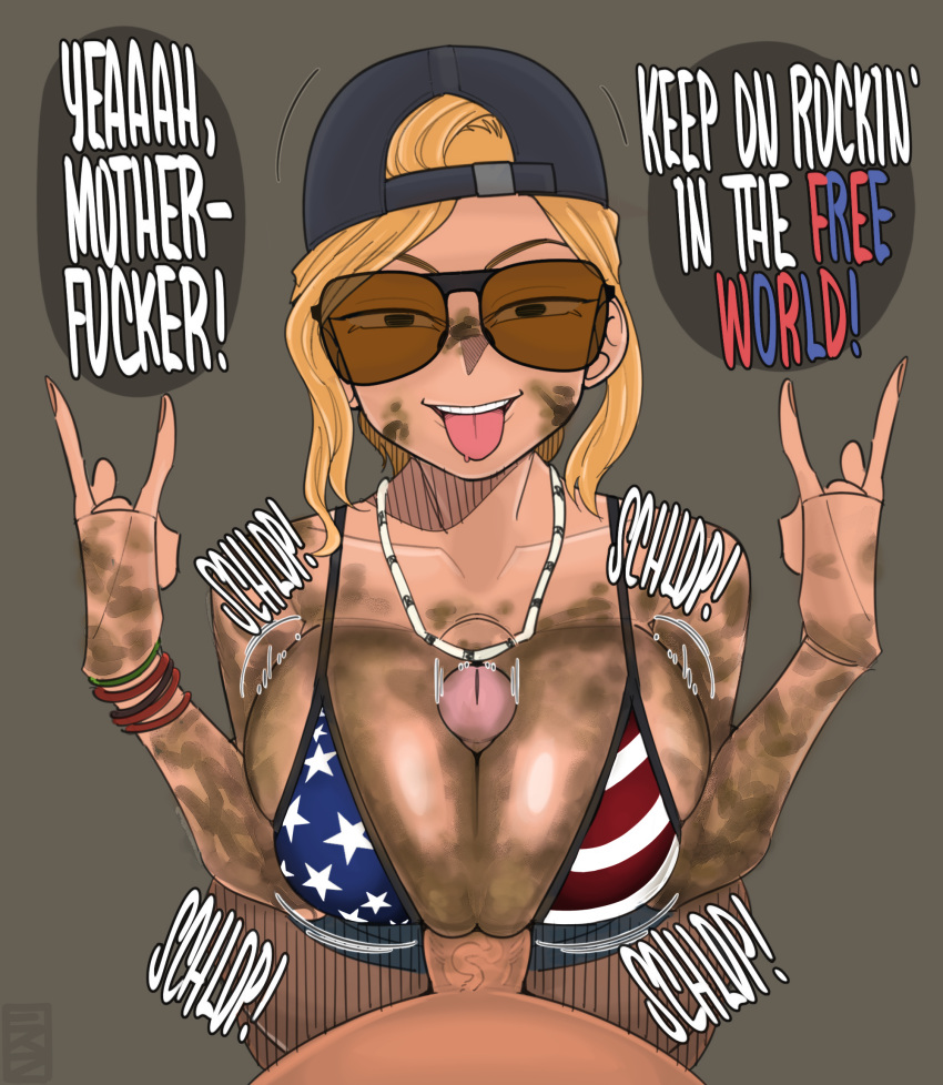 Rule 34 - 1boy 1girls American Flag Bikini Background Character Backwards  Baseball Cap Bikini Bikini Top Breast Focus Breasts Color Color Edit  Colored Covered In Mud Devil Horns (gesture) Edit Edited Ekz