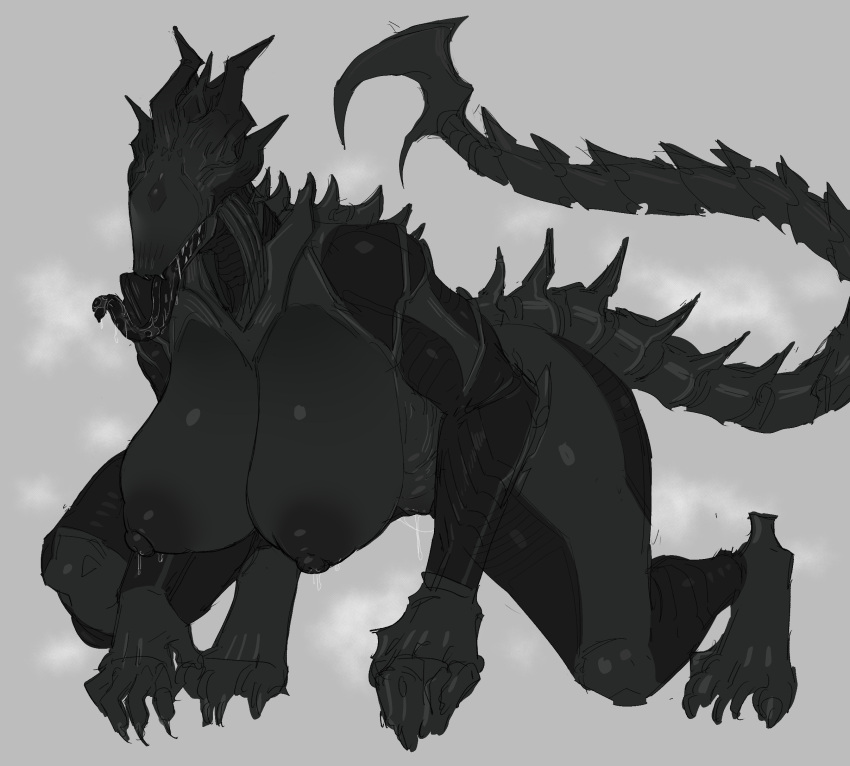 Rule 34 – 1girls alien alien (franchise) areolae big breasts black body carsen crouching female female only grey background hi res hybrid long tongue mammal nipples solo tail thick thighs tongue out xenomorph xenomorph queen | 9120967