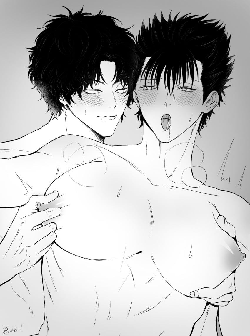 Rule 34 - 2boys Big Pecs Blush From Behind Gay Gintama Groping I Kei I  Kawakami Bansai Looking Pleasured Male Male Only Monochrome Nipple Pinch  Nipple Tweak Open Mouth Pec Grab Pec