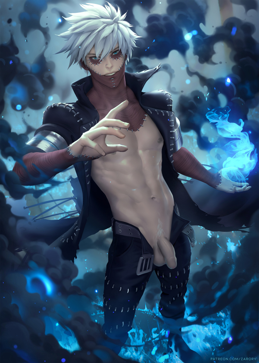 Rule 34 – abs black coat black pants blue eyes blue flame boku no hero academia dabi flaccid penis male only my hero academia scars smoke solo male touya todoroki unbuckled belt unbuttoned pants white hair white pubic hair zarory | 9230953
