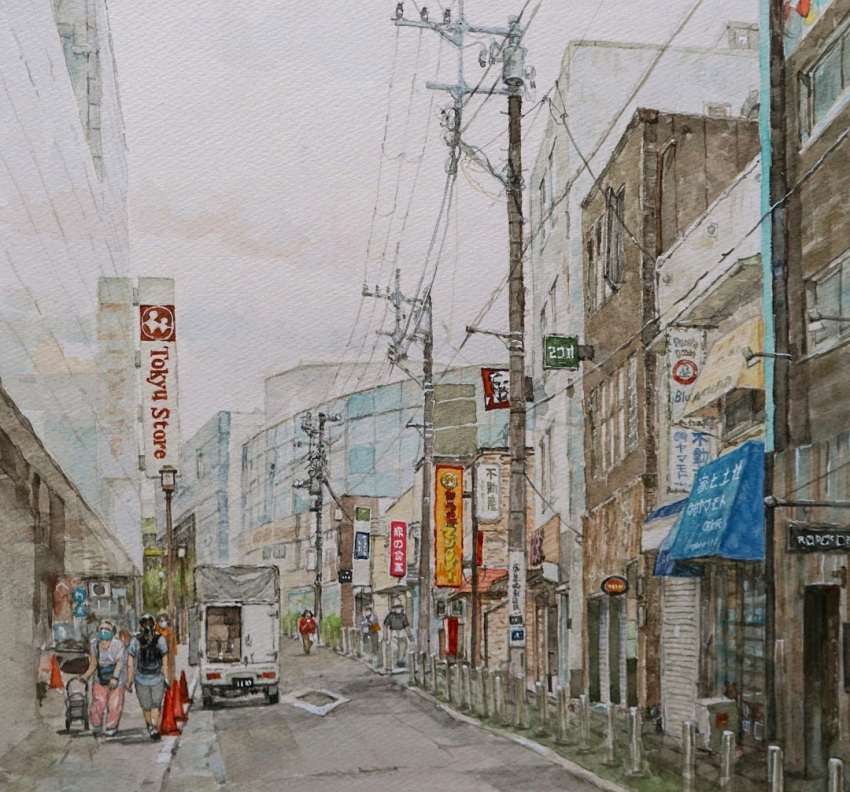 Rule 34 – 6+others building kfc lamppost motor vehicle multiple others original painting (medium) power lines restaurant scenery shiki4winter shop sign sliding doors traditional media traffic cone truck utility pole watercolor (medium) window | 9123926