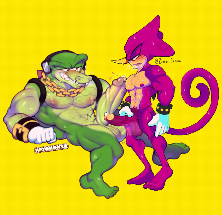 Rule 34 – anthro balls big penis blush boner chameleon crocodile crocodilian erection espio the chameleon gay hpyononyo imminent anal imminent sex male male only nude penis penis size difference reptile scalie sega size difference sonic (series) spread legs vector the crocodile | 9154915