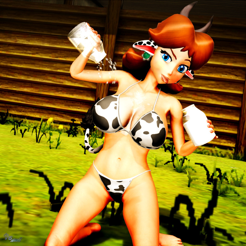 Rule 34 – 1girls 3d 3d (artwork) animal print big breasts bikini blue eyes breasts brown hair busty cleavage cow horns cow print feet female female only highres horns kneeling large breasts legs looking at viewer mario (series) milk naughty face navel nintendo pouring pouring onto self princess princess daisy sexually suggestive short hair smile swimsuit teasing thighs tongue tongue out virtualblueam2 voluptuous | 9097131