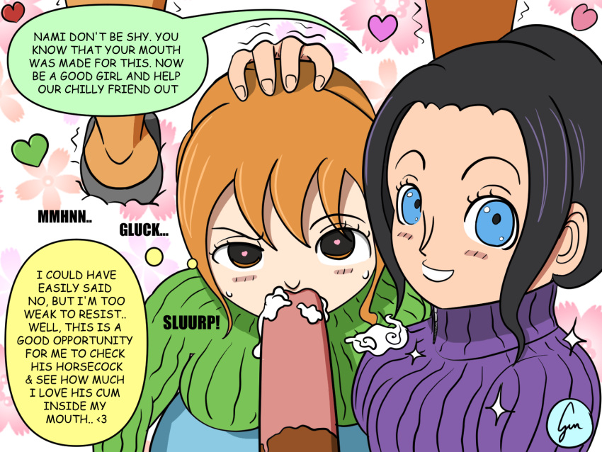 Rule 34 – 1animal 2girls anthro big breasts blush color cum cum in mouth cum on breasts deer dialogue fellatio furry ginspot hairbun hand on head heart-shaped pupils horsecock looking at viewer nami nico robin one piece post-timeskip reindeer shaking legs sucking penis sweater tony tony chopper winter zoophilia | 9199121