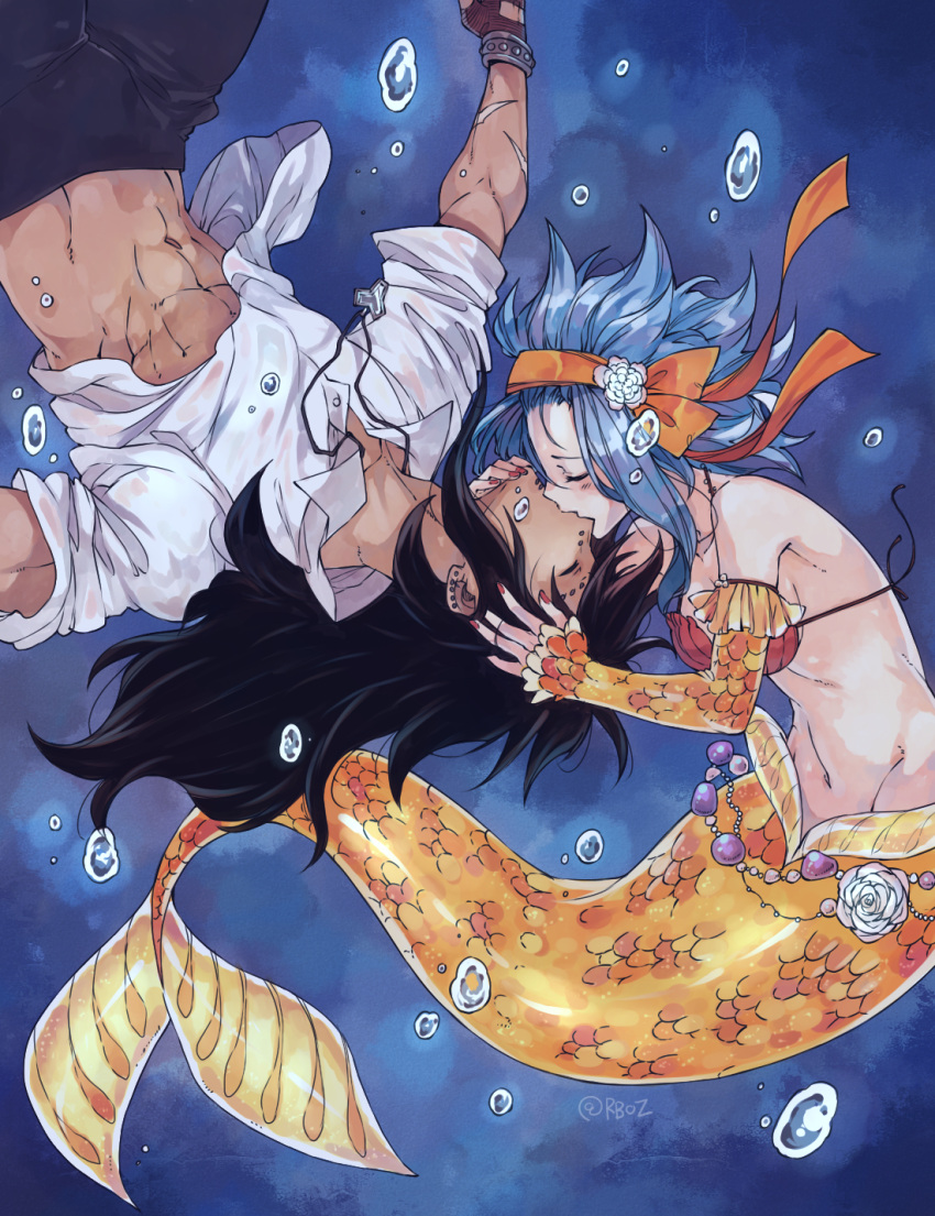 Rule Boy Black Hair Blue Hair Blush Closed Eyes Couple Duo Fairy