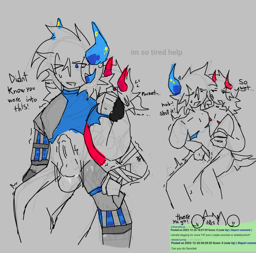 Rule 34 2boys Bad Art Bandaged Arm Blue Eyes Blue Horn Cuntboy  