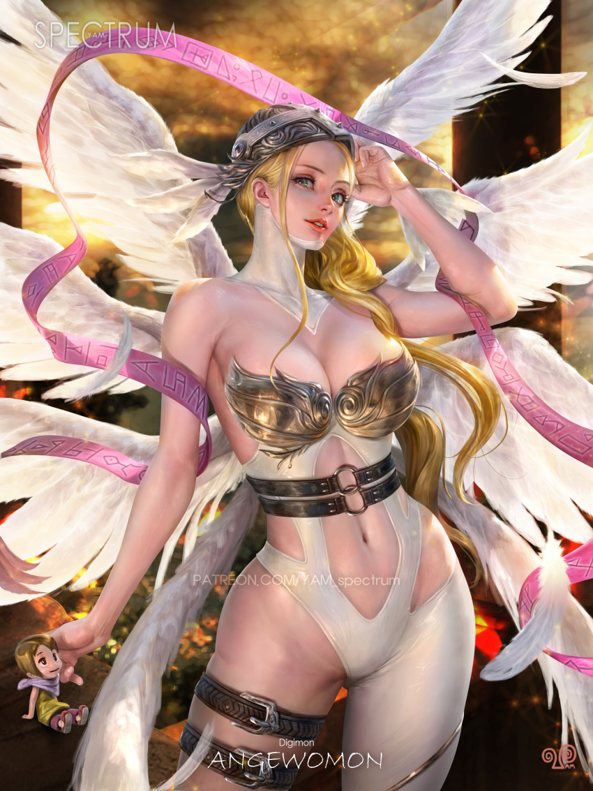 Rule 34 – 1girls 8 wings angel angel wings angewomon big breasts blonde hair blue eyes breasts chest plate cleavage digimon digimon adventure female female only helmet kari kamiya large breasts long hair mask mask lift navel pinup skimpy smile solo focus wings yam spectrum | 6062181