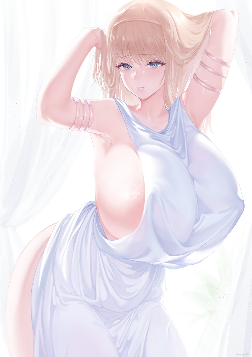 Rule 34 – areola slip armpits arms up artist name attack on titan fixing hair gigantic breasts puffy areolae shingeki no kyojin sideboob thick thighs twitter username wide hips ymir fritz | 9121199