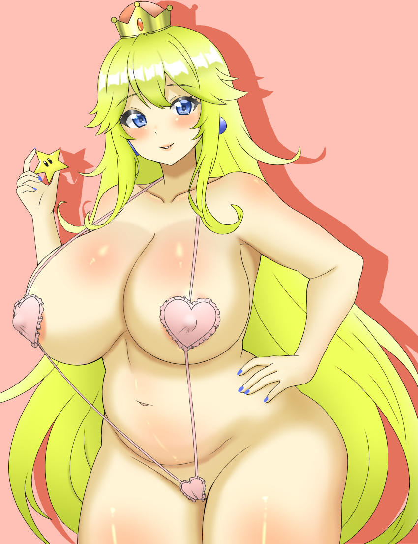 Rule 34 – 1girls big breasts bikini blonde hair blue eyes blush breasts bigger than head busty crown doors drop drop shadow hand on hip heart bikini holding object huge breasts large breasts mario (series) nintendo pink background plump pose posing princess peach shiny skin sling bikini smile solo v string bikini | 8404028