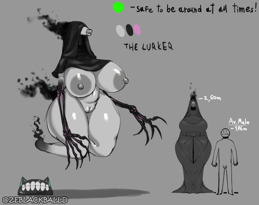 Rule 34 – areola big breasts black hood breasts claws eyeless female ghost girl ghost tail grey areola grey background grey body grey nipples hi res huge breasts humanoid innie pussy lips monster monster girl navel nipples nude sharp claws simple background solo text the lurker(zeblackballd) thick lips thick thighs visible bone wide hips ze blackball.d zeblackballd (artist) | 9079592