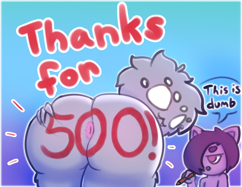 Rule 34 – absurd res anthro anus arachnid arthropod ass big butt body writing dialogue domestic cat duo english text fangs felid feline felis hair hair over eye hi res hole spelling huge butt laven looking at viewer looking back looking back at viewer male mammal motion lines multi eye one eye obstructed presenting presenting anus presenting hindquarters purple body purple eyes purple hair simple background smile solo focus speech bubble spider spread butt spreading text websheck websly | 5115086