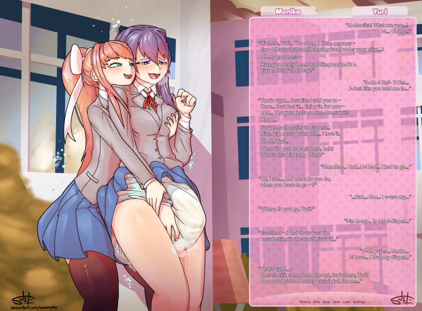 Rule 34 – 2girls abdl diaper doki doki literature club english text groping groping breasts groping from behind highres manipulation messy diaper monika (doki doki literature club) scat soiling swootydoo wet diaper yuri (doki doki literature club) | 9094149