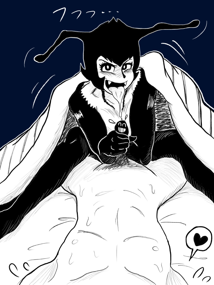 Rule 34 – 1girl1boy antenna hair antennae black and white black fur black hair blush dance mephisto demon demon girl demoness faceless male fangs fellatio go nagai hanappe bazooka in bed light skinned male living penis monochrome pervert smile sitting on person smiling succubus sweat tongue under blanket | 9239941