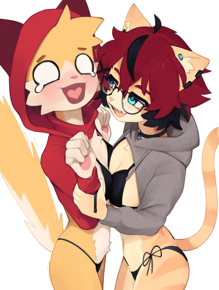 Rule 34 - 5 Fingers Aeiou (yoako) Anthro Blush Breast Squish Breasts  Clothed Clothing Domestic Cat Duo Eyewear Felid Feline Felis Female  Female/female Female Anthro Fingers Flustered Fur Glasses Hair Hi Res