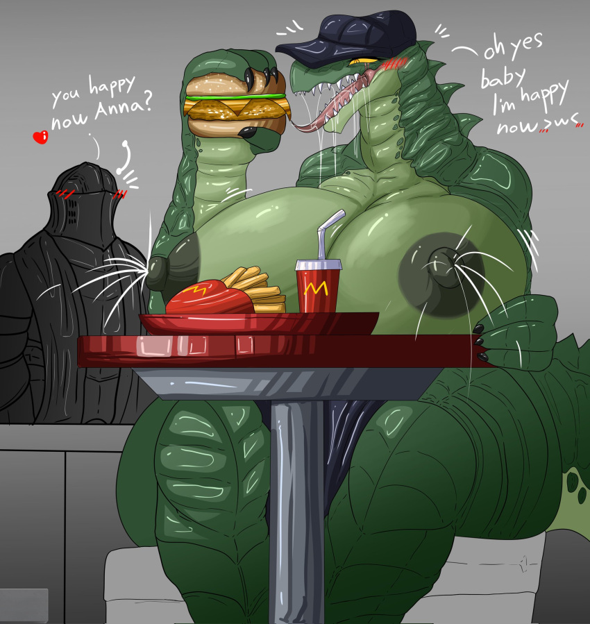 Rule 34 – alligator alligatorid anthro areola armor big breasts blush bodily fluids breasts burger clothed clothing coca-cola crocodilian curvy figure dialogue duo eating english text female food fries green body hat headgear headwear hi res huge breasts human knight lactating male mammal mcdonald’s nipples non-mammal breasts non-mammal nipples open mouth reptile saliva scalie simple background sitting teeth text thick thighs vf-01s voluptuous warrior wide hips | 9167019