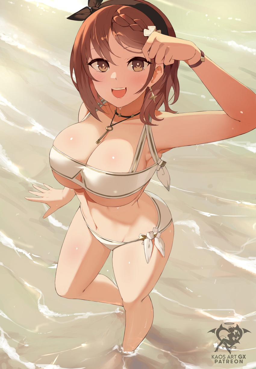 Rule 34 - Artist Name Atelier (series) Atelier Ryza Beach Cheerful Choker  Excited From Above Happy Huge Breasts Kaos Art Necklace One Arm Up  Partially Submerged Reisalin Stout Shallow Water Swimsuit Thick