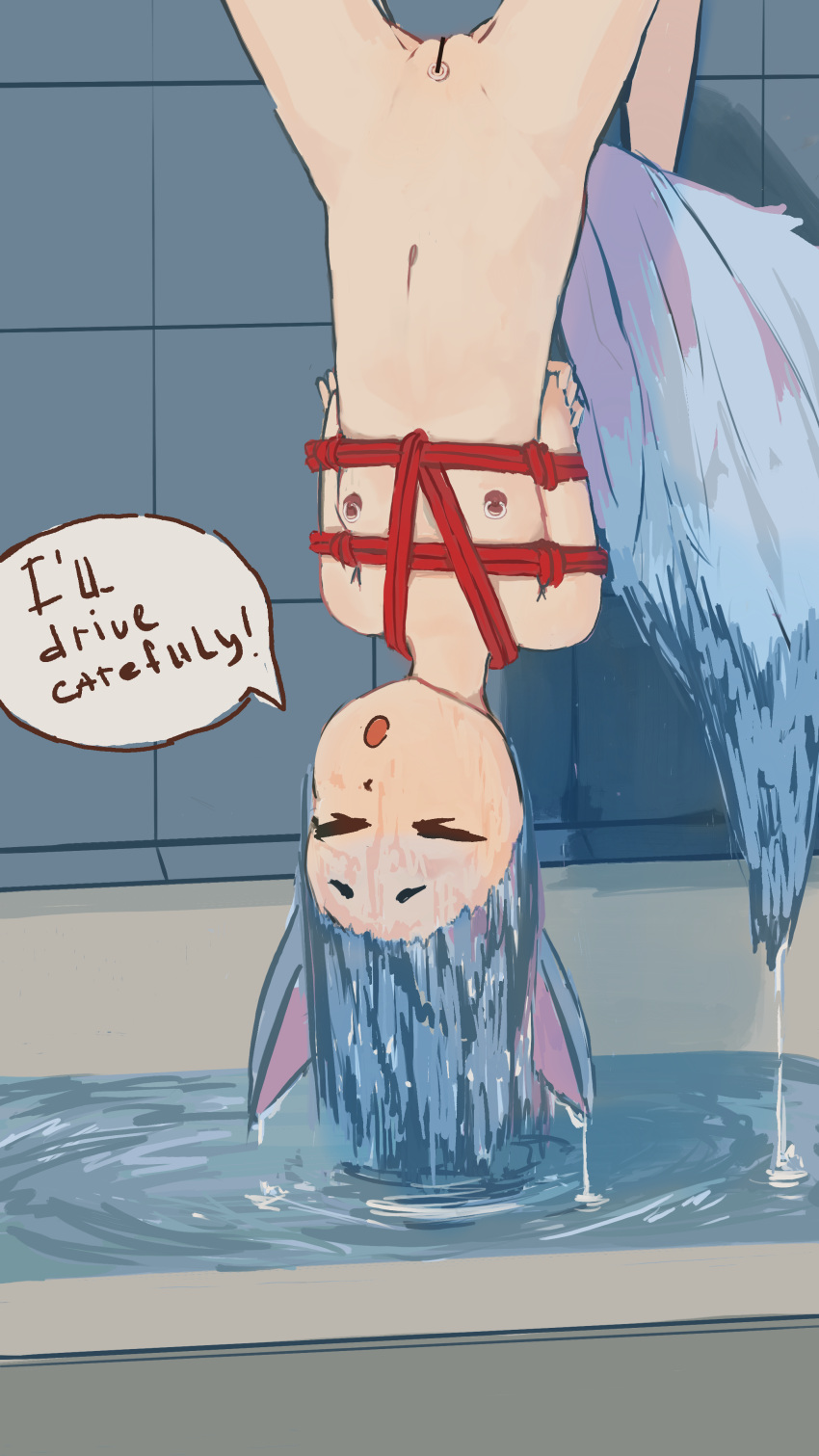 Rule 34 – absurdres animal ears arms behind back blue eyes blue hair clitoris piercing commentary english commentary english text female flat chest fox ears fox girl fox tail highres light smile lychkin nipple piercing nipples nude original piercing pussy pussy piercing red rope rope suspension tail upside-down water wet wet hair wet tail | 9251112