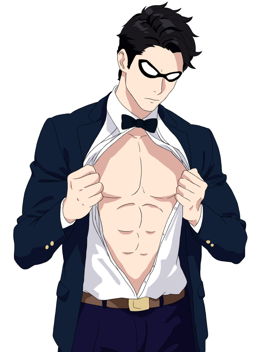 Rule 34 – 1boy business suit dc dc comics dick grayson male male only masked male muscular male robin (dc) robin (dick grayson) solo taking clothes off teen titans tuxedo | 9141390