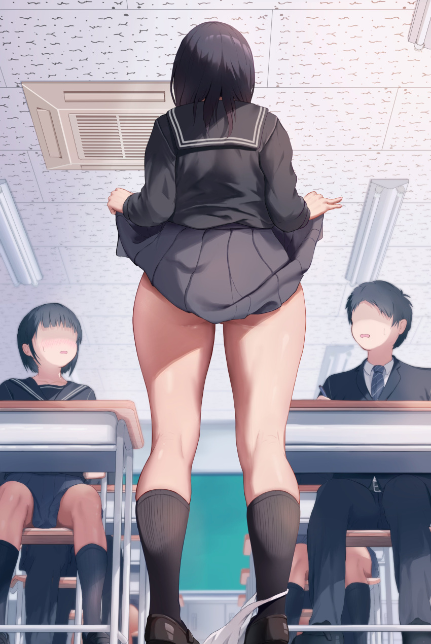 Rule 34 – black hair both sexes in same situation classroom exhibitionism flashing looking at pussy pussy awe school uniform sole female umidariku underwear down | 8843133