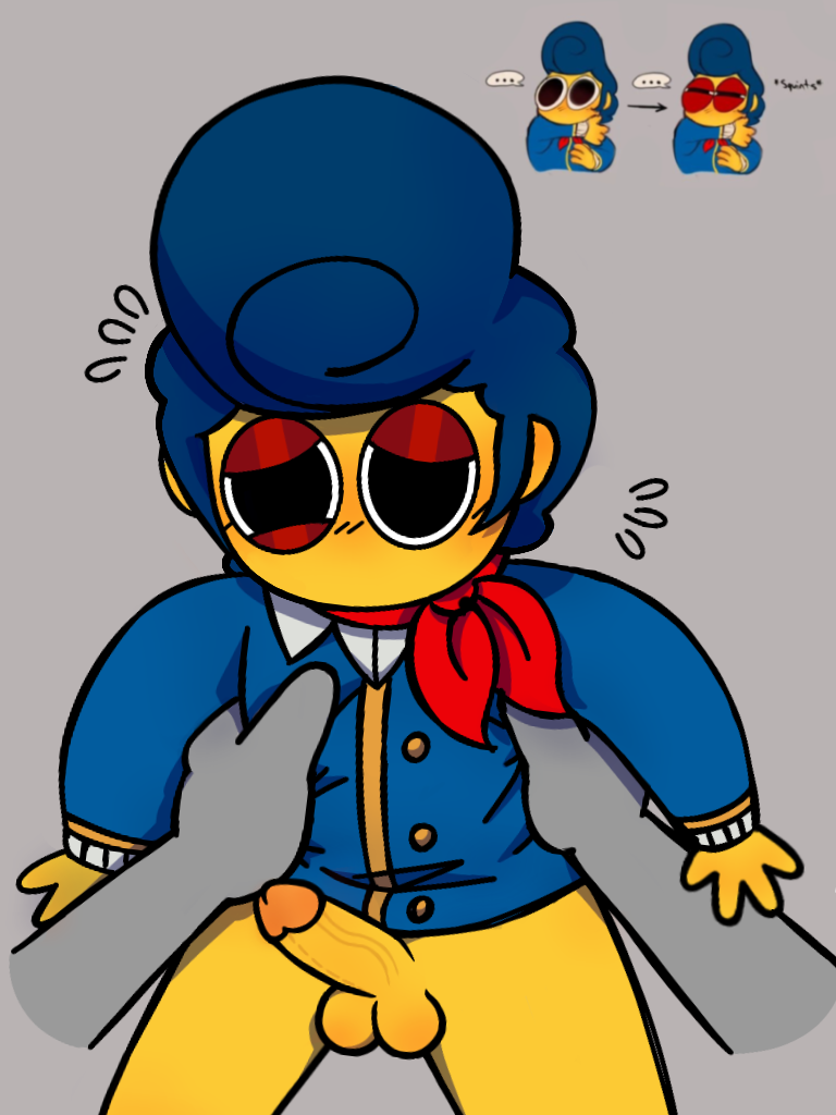 Rule 34 – black eyes blue hair confused puppet small body wally darling (welcome home) welcome home (puppet show) yellow body | 9199457