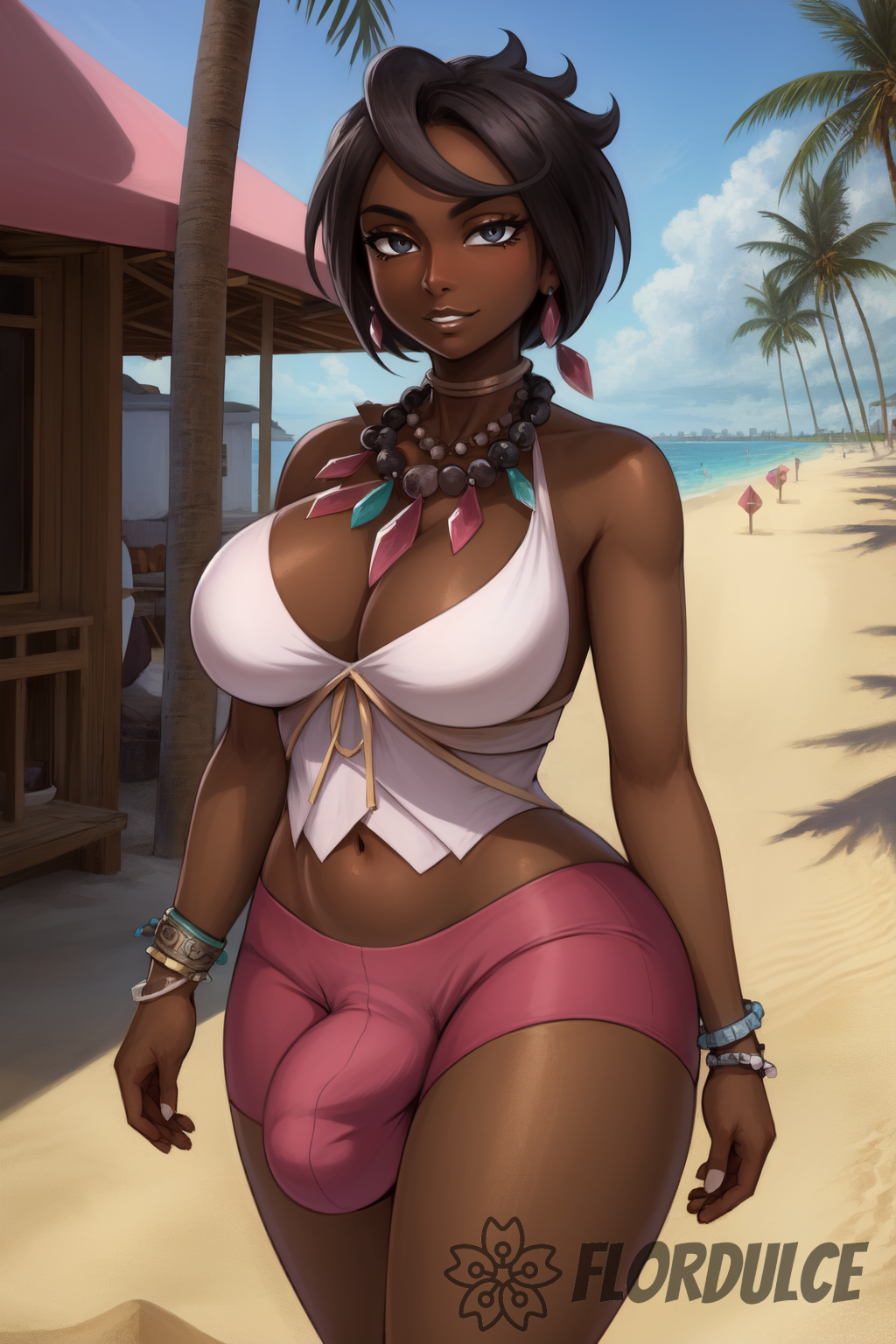 Rule 34 - Ai Generated Beach Black Hair Building Bulge Dark-skinned Female  Dark-skinned Futanari Dark Skin Flordulce Futa Only Futanari Grey Eyes  Jewelry Large Bulge Ocean Olivia (pokemon) Outdoors Palm Tree Penis