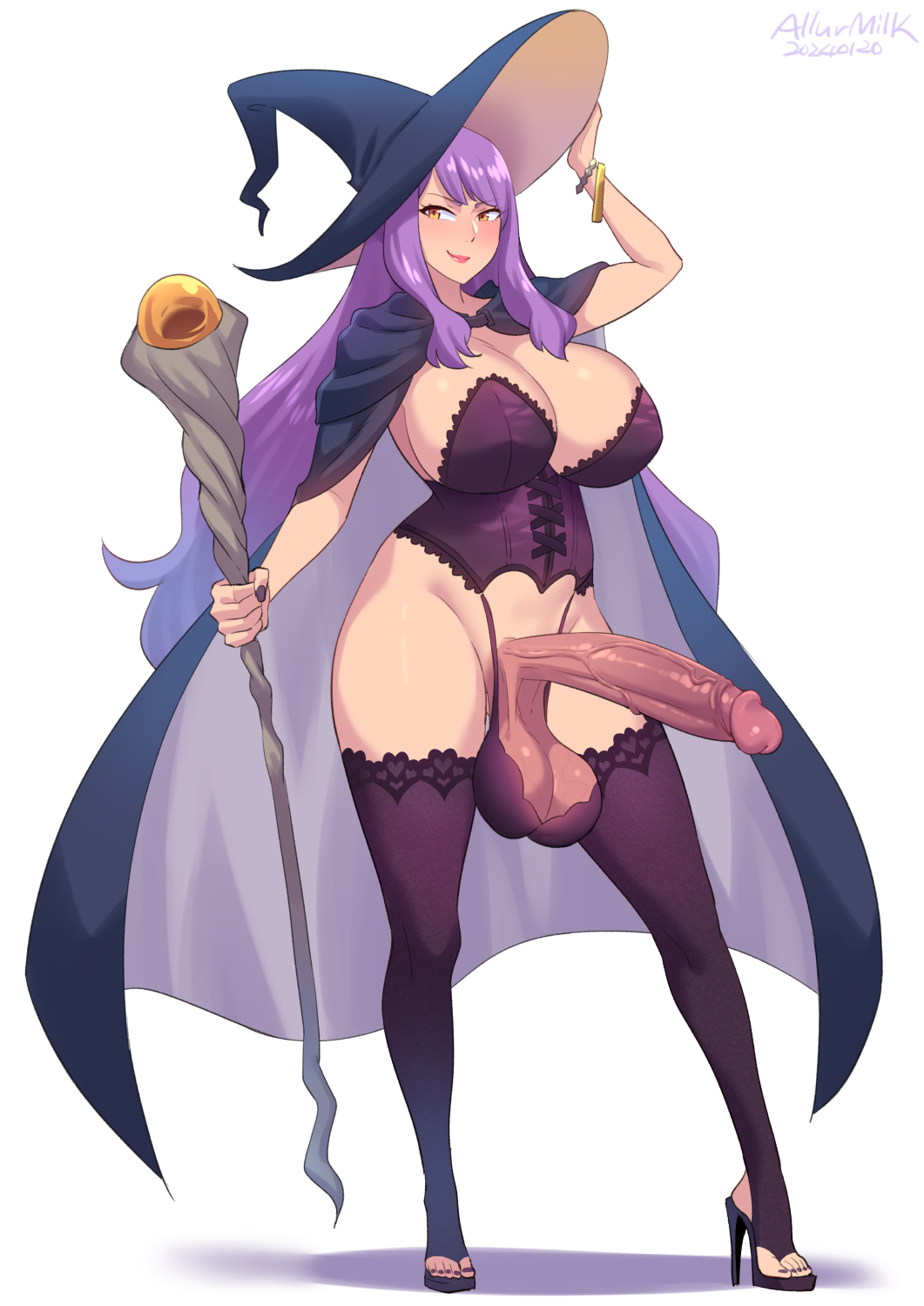 Rule 34 – 1futa ball bra balls bangs bottomless breasts clothed clothing erection futa only futanari hat hi res hips huge balls huge breasts huge cock human large hat light-skinned futanari light skin long hair naughty face original original character partially clothed penis purple hair sierra peronica simple background solo standing thick thighs thighhighs thighs uncensored wide hips witch hat wizard hat zheng | 9398009